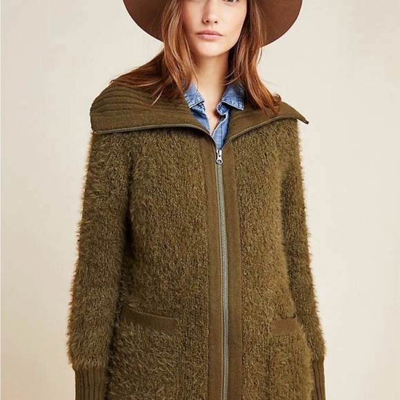 Anthropologie Bethany Zip Front Cardigan Olive Teddy XS - Picture 5 of 7